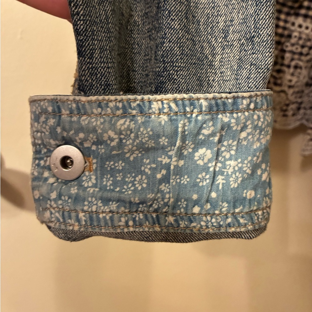 Anthropologie Pilcro & the Letterpress Denim Jacket Gingham Embroidered Lace S - Picture 7 of 12